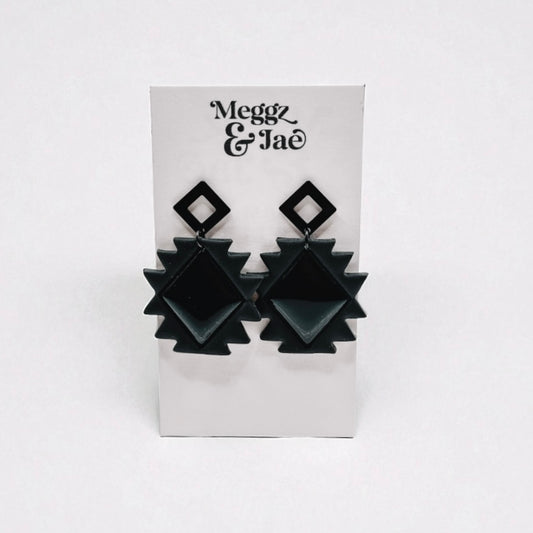“Shaina” black geometric resin dangle