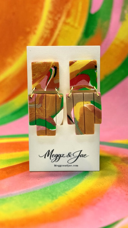 Handmade Polymer Clay Abstract Earrings | Colorful Geometric Statement Dangles | Modern Art Earrings | Meggz & Jae