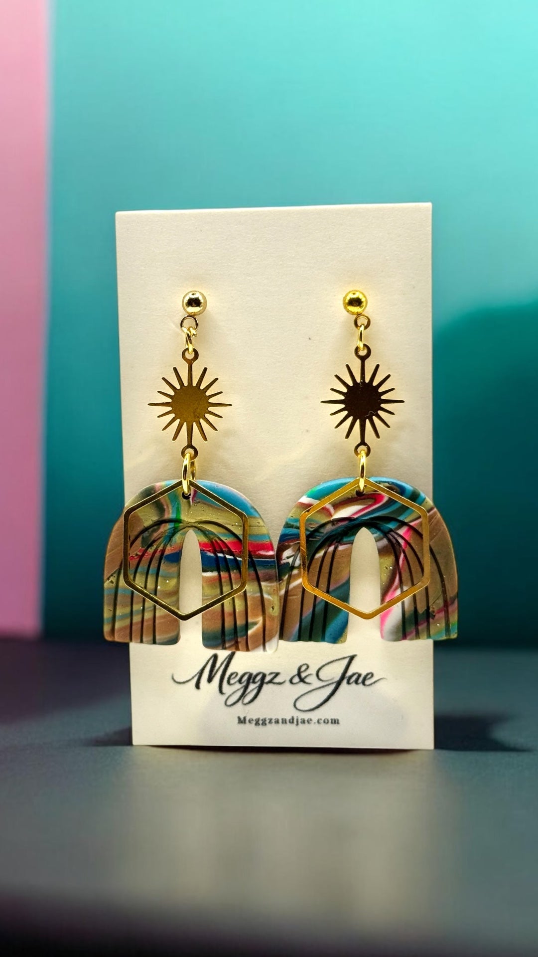 Abstract Arch Statement Earrings Handmade Polymer Clay Lightweight Dangle Earrings Meggz and Jae