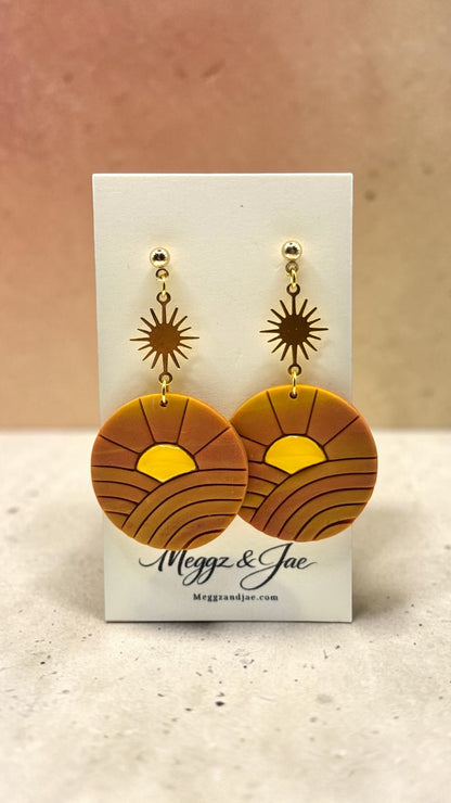 Handmade Polymer Clay Sunset Earrings | Boho Sun Dangles | Retro Desert Statement Earrings | Meggz & Jae