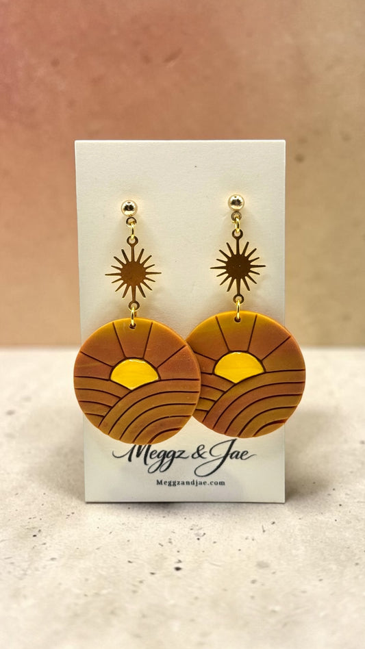 Handmade Polymer Clay Sunset Earrings | Boho Sun Dangles | Retro Desert Statement Earrings | Meggz & Jae