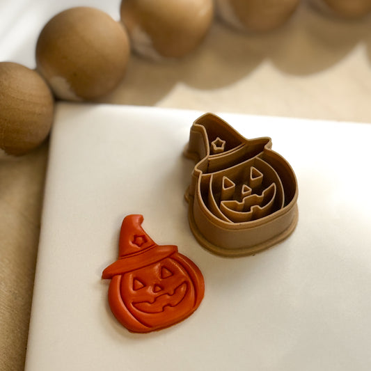 Pumpkin with Witch Hat and Star Polymer Clay Cutter