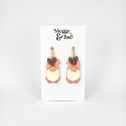 Pink Christmas Gnome Polymer Clay Earrings