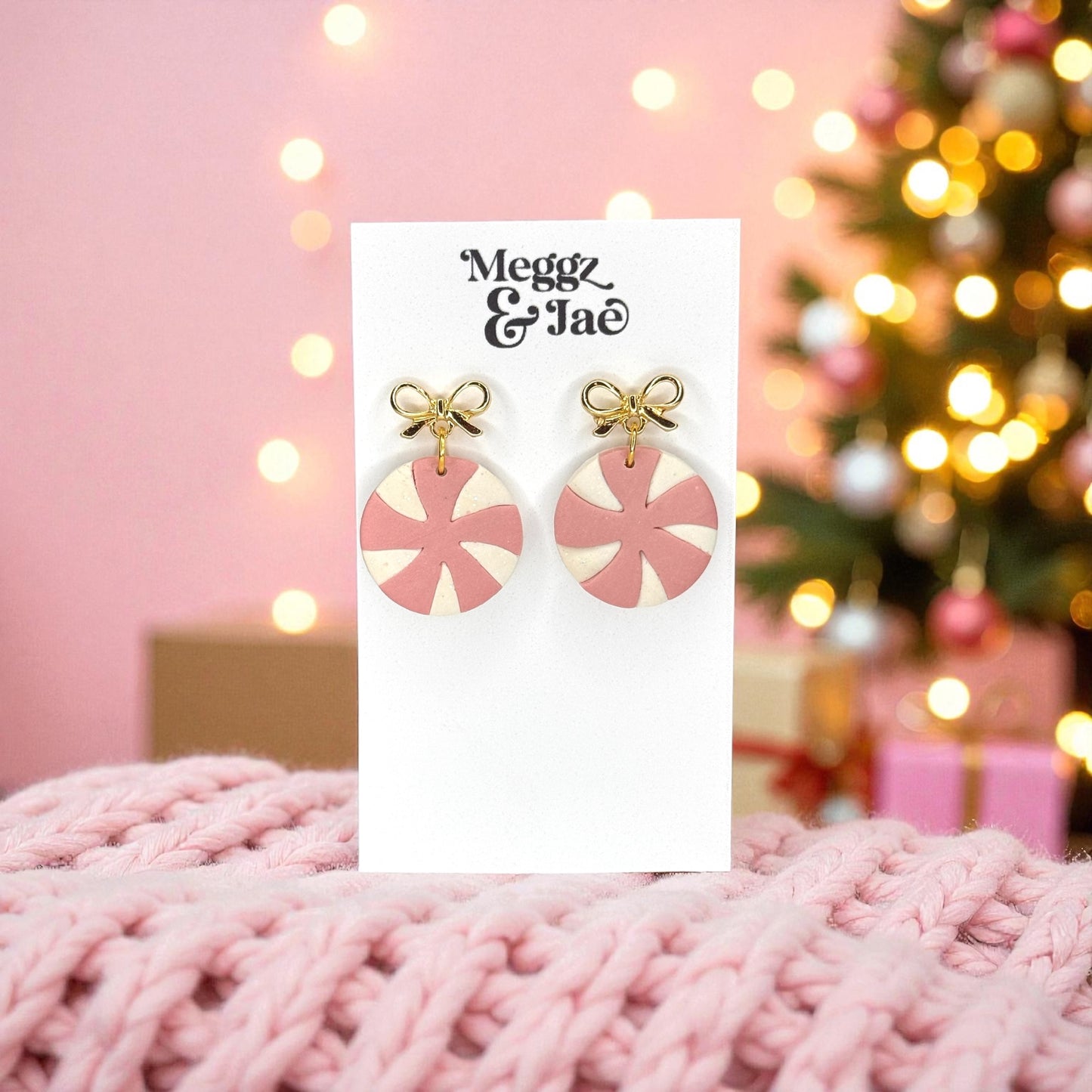 Pink Peppermint Polymer Clay Earrings