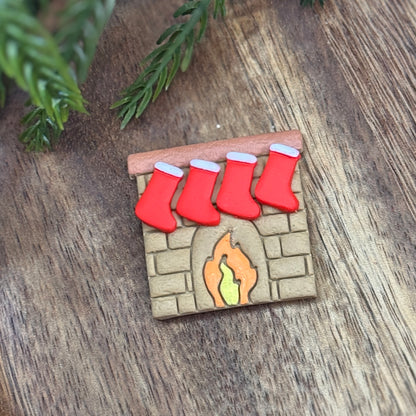 Christmas fireplace with stockings polymer clay cutter