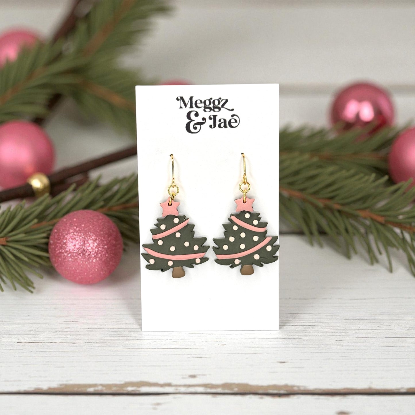 Garland with Star Christmas Tree Polymer Clay Earrings