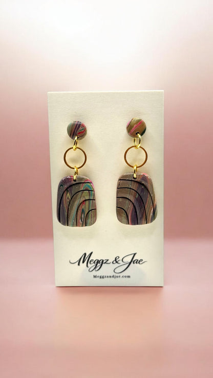 Modern Marble Statement Earrings Handmade Polymer Clay Lightweight Dangle Earrings Meggz and Jae