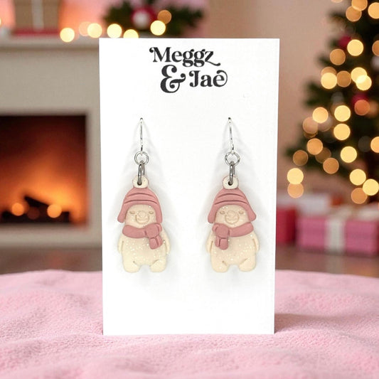 Polar Bear with Hat and Scarf Polymer Clay Earrings