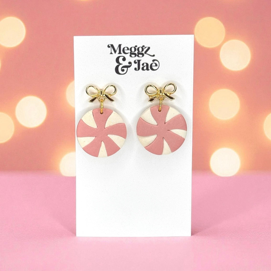 Pink Peppermint Polymer Clay Earrings