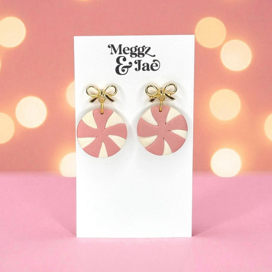 Pink Peppermint Polymer Clay Earrings