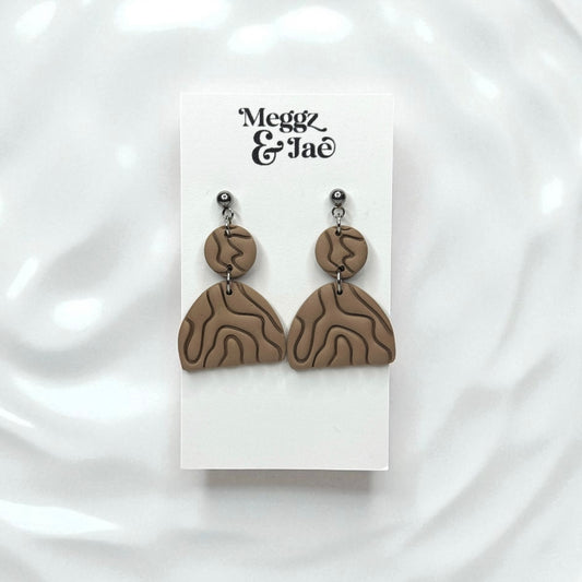 “Andrea” Taupe line art polymer clay dangle earrings
