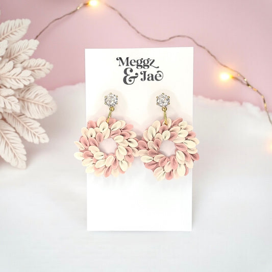 Blush Wreath Pink Christmas Polymer clay Earrings