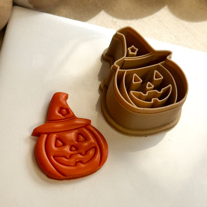 Pumpkin with Witch Hat and Star Polymer Clay Cutter