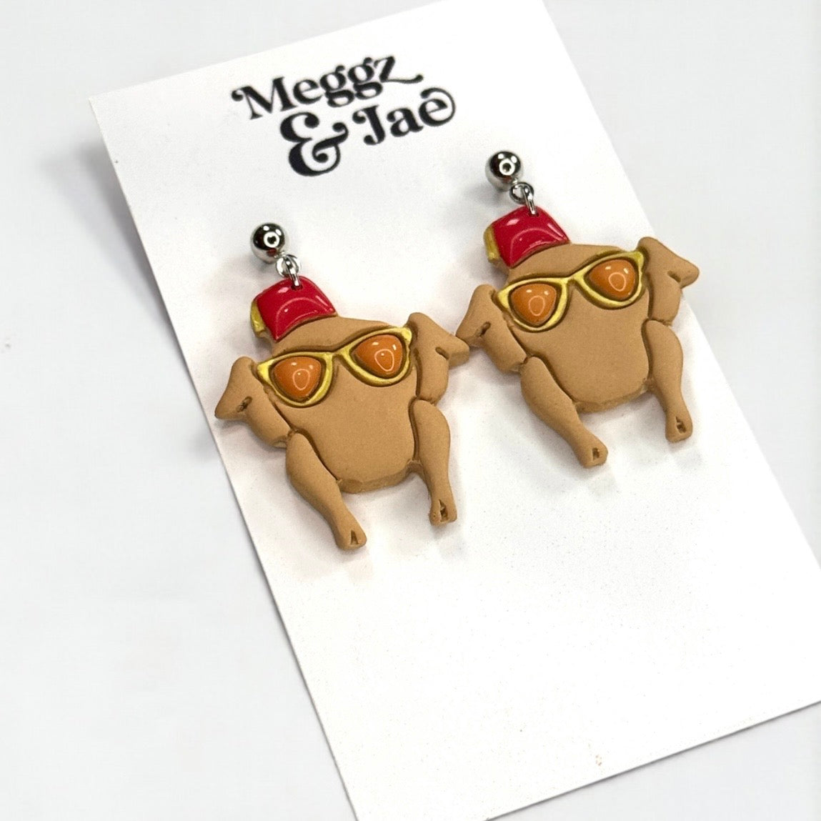 Friends Thanksgiving turkey with glasses polymer clay dangle earrings