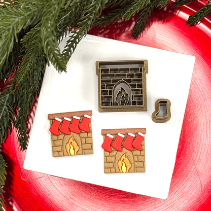 Christmas fireplace with stockings polymer clay cutter