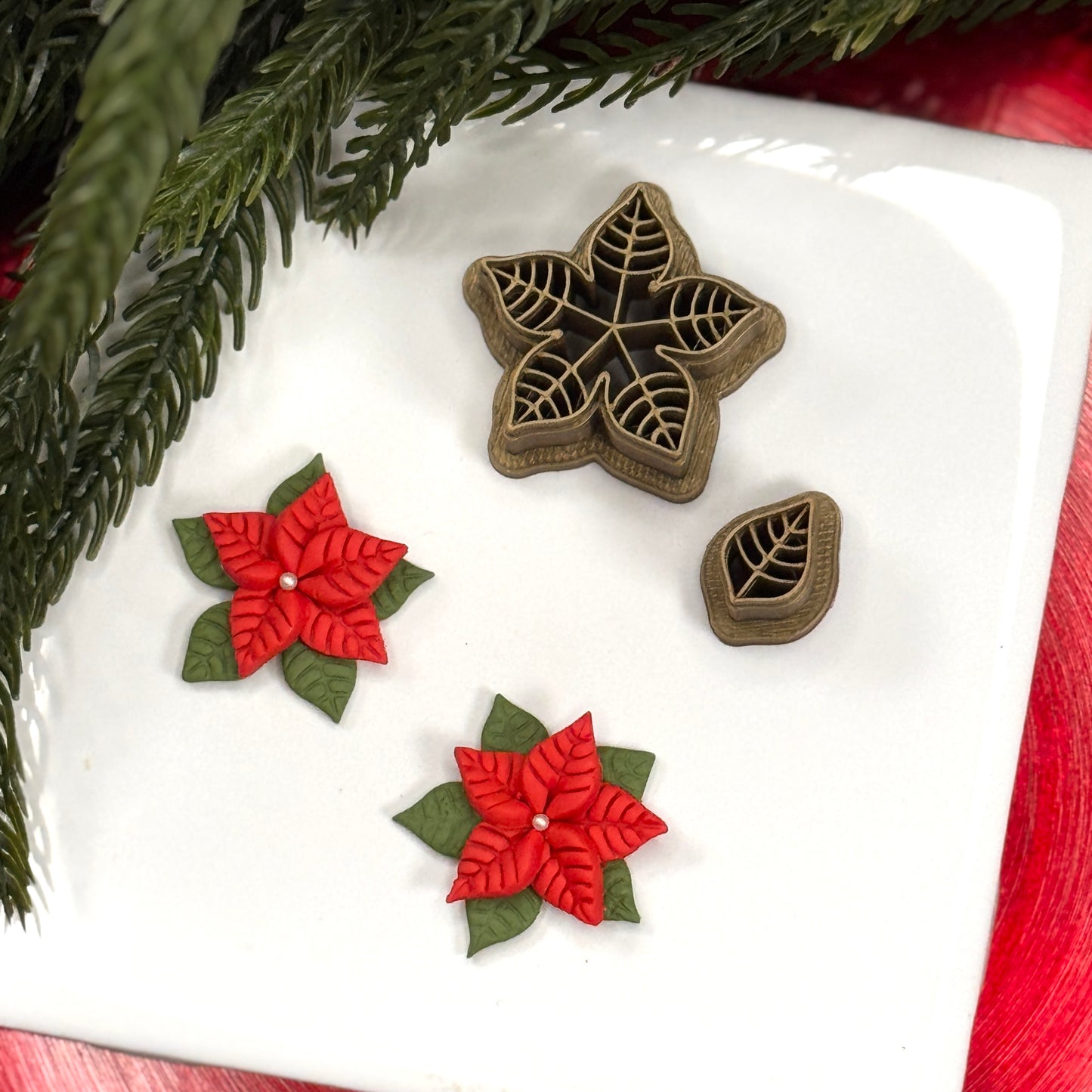 Christmas 2 piece poinsettia polymer clay cutter
