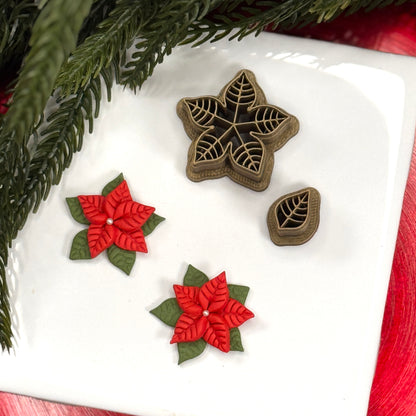 Christmas 2 piece poinsettia polymer clay cutter