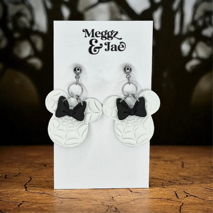“Spider mouse” spooky spider web bow mouse dangle Earrings
