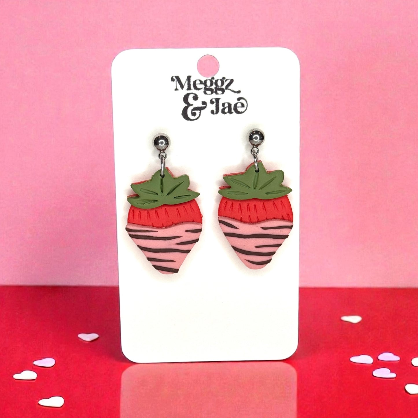 Chocolate covered strawberry pink polymer clay earring