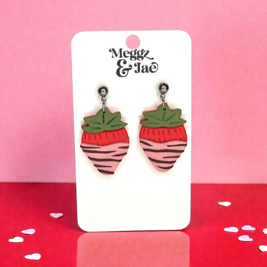 Chocolate covered strawberry pink polymer clay earring