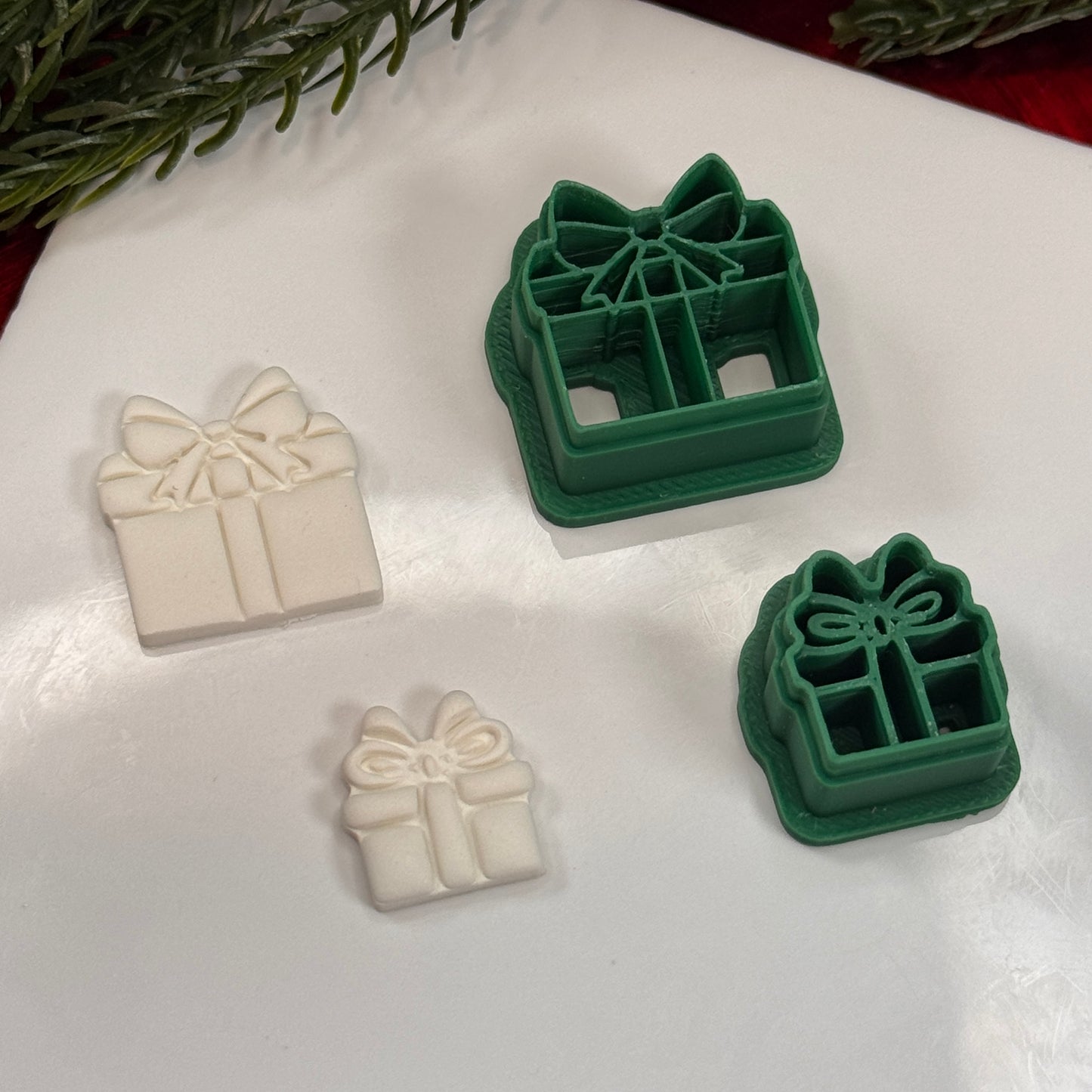 Christmas gift present stud dangle polymer clay cutter