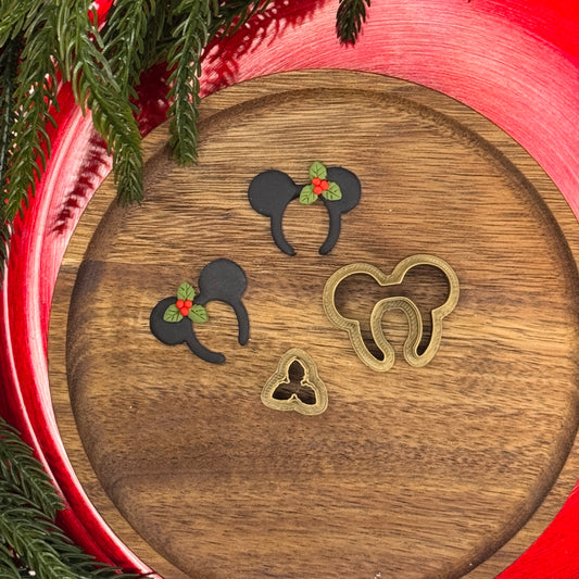 Christmas set of 2 magical mouse headband with holly polymer clay cutter