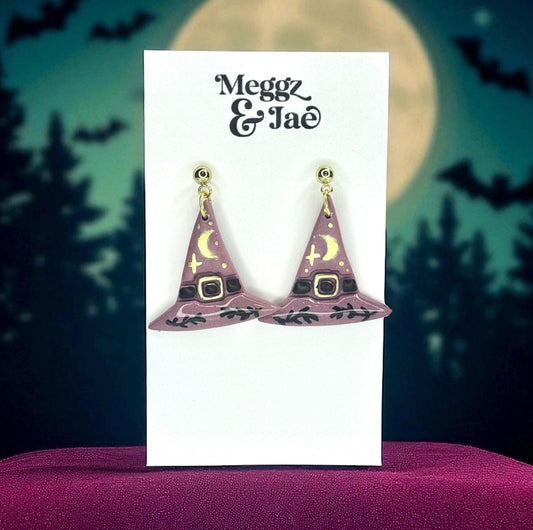 “Moonlit Witch” hat polymer clay dangle earrings