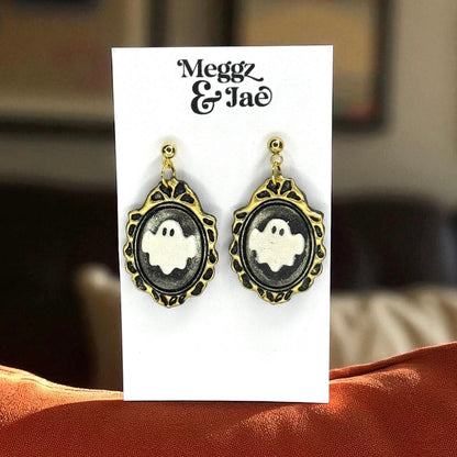 “Ghost cameo” polymer clay dangle earrings