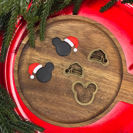 Christmas set of 3 magical mouse with Santa hat polymer clay cutter