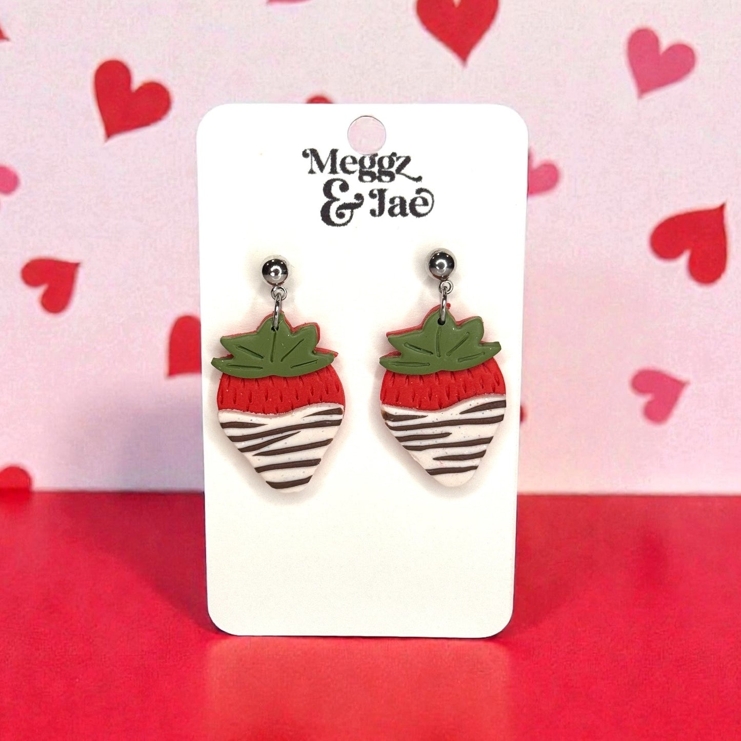 Chocolate vanilla covered strawberry polymer clay earring