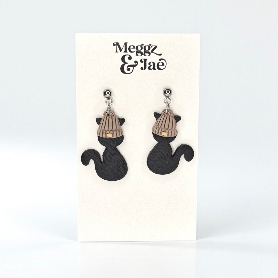 Black Cat Halloween Dangle Earrings – Handmade Polymer Clay