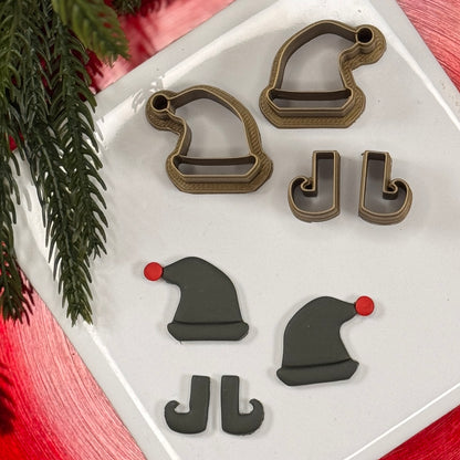 Christmas set of 4 elf hat and shoes polymer clay cutter