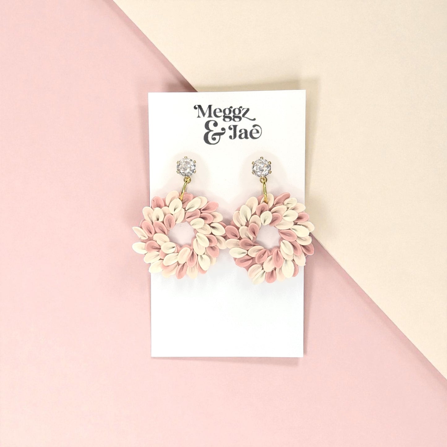 Blush Wreath Pink Christmas Polymer clay Earrings