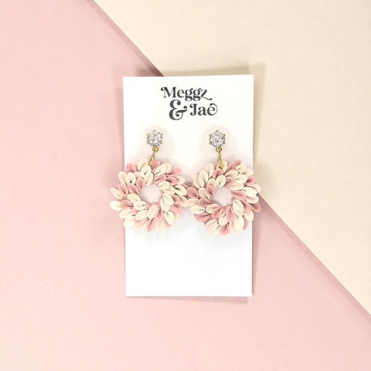 Blush Wreath Pink Christmas Polymer clay Earrings