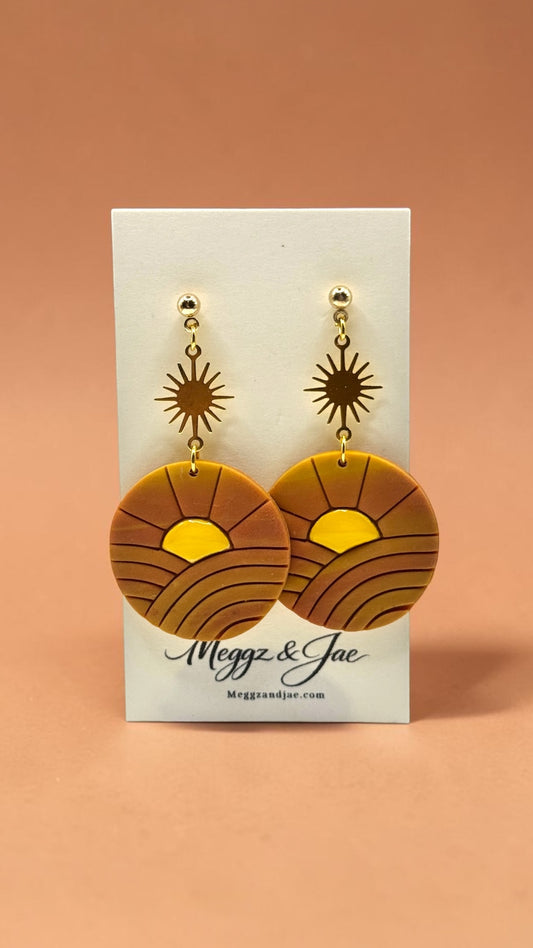 Handmade Polymer Clay Sunset Earrings | Boho Sun Dangles | Retro Desert Statement Earrings | Meggz & Jae