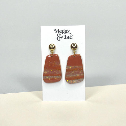 “Ashley” Rust and gold shimmer drop damgle earrings