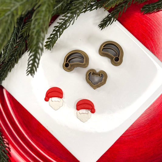 Christmas santa hat and beard studs polymer clay cutter
