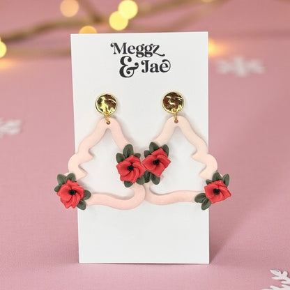 Blush Christmas Tree Polymer Clay Earrings