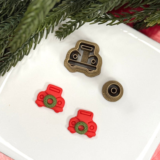 Christmas set of 2 car with wreath polymer clay cutter