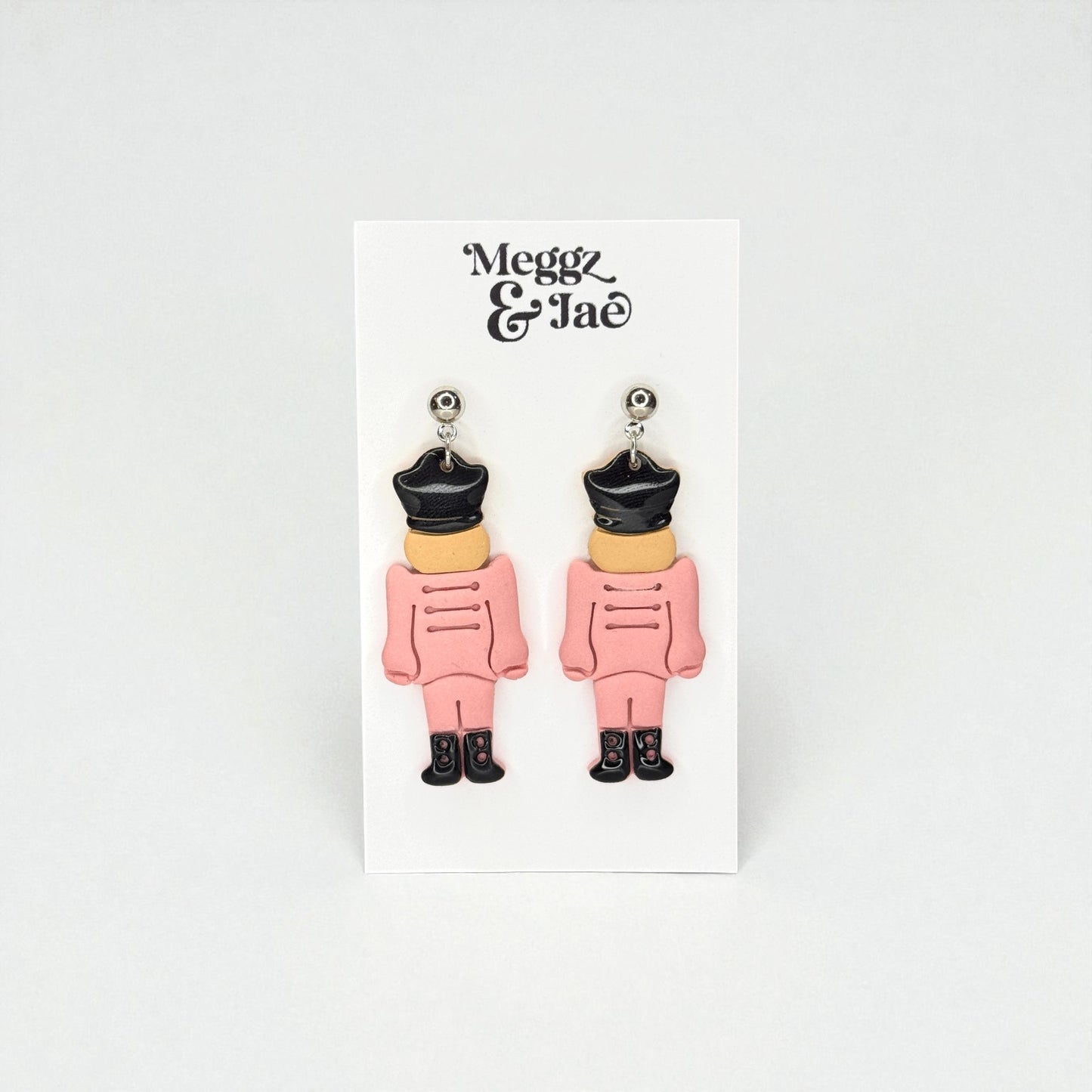 Pink Christmas Nutcracker Polymer Clay Earrings