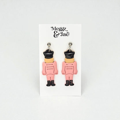 Pink Christmas Nutcracker Polymer Clay Earrings