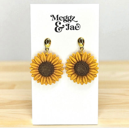 “Sunflower” polymer clay dangle earring