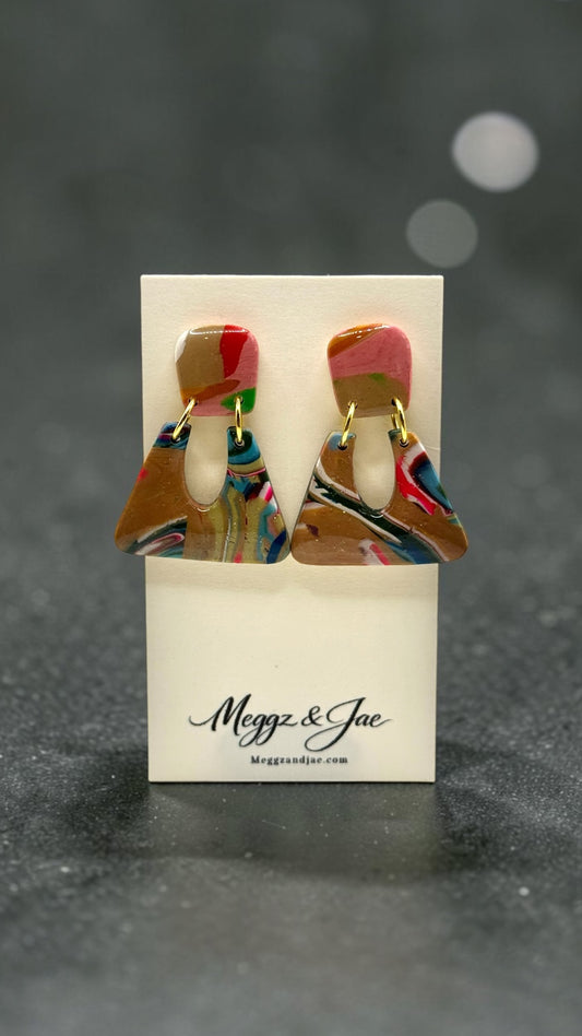 Modern Geometric Statement Earrings Handmade Polymer Clay Lightweight Dangle Earrings Meggz and Jae