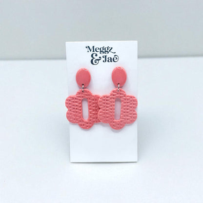 “Cara” pink woven floral shape dangles
