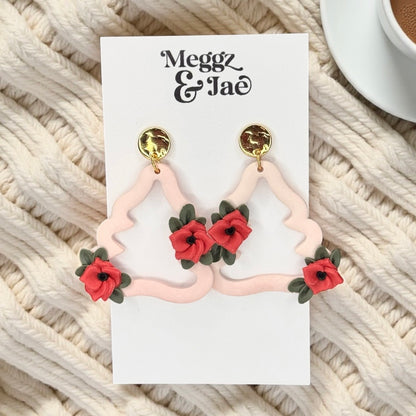 Blush Christmas Tree Polymer Clay Earrings