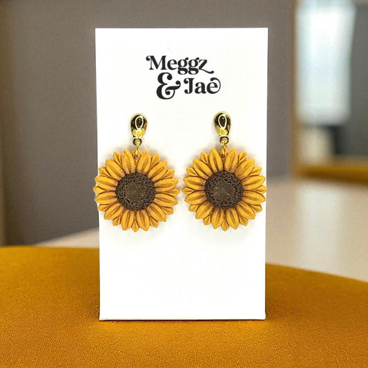 “Sunflower” polymer clay dangle earring