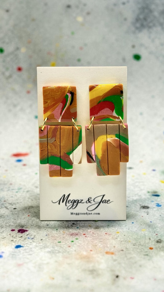 Handmade Polymer Clay Abstract Earrings | Colorful Geometric Statement Dangles | Modern Art Earrings | Meggz & Jae