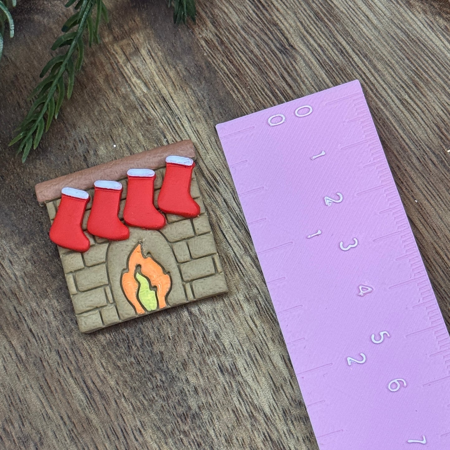 Christmas fireplace with stockings polymer clay cutter