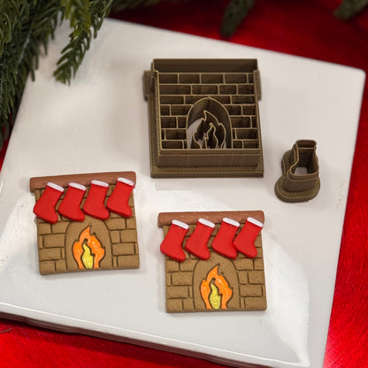 Christmas fireplace with stockings polymer clay cutter