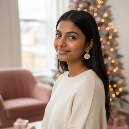 Pink Peppermint Polymer Clay Earrings